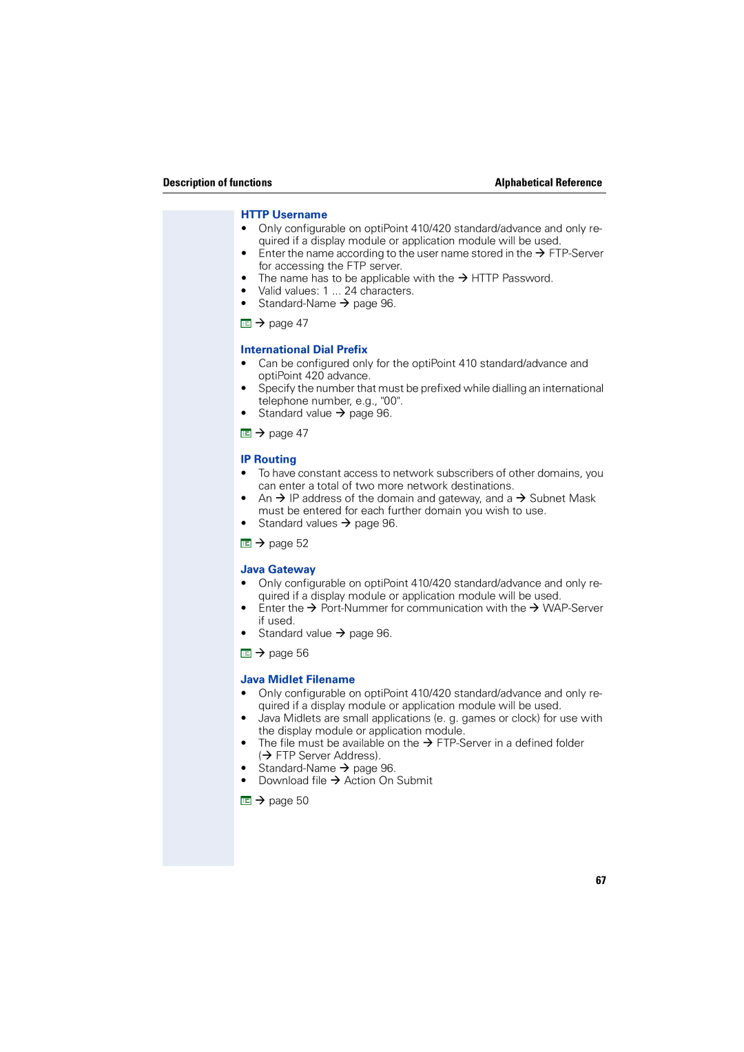 Siemens 2000 manual Http Username, International Dial Prefix, IP Routing, Java Gateway, Java Midlet Filename 