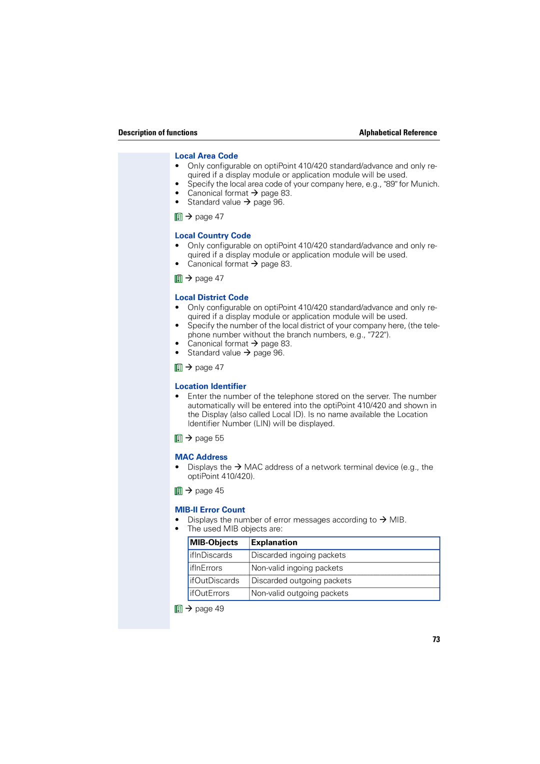 Siemens 2000 manual Local Area Code, Local Country Code, Local District Code, Location Identifier, MAC Address 