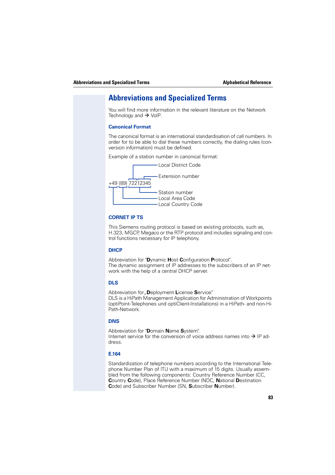 Siemens 2000 manual Abbreviations and Specialized Terms, Cornet IP TS, Dls, Dns 