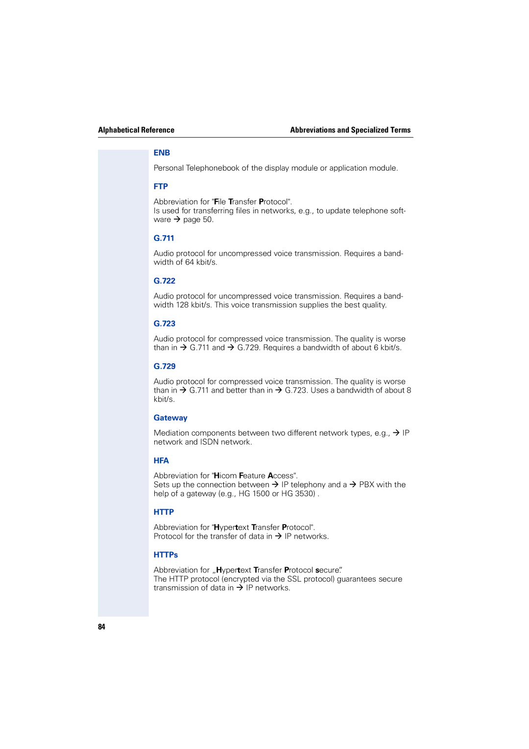 Siemens 2000 manual Enb, Ftp, Hfa, Http 