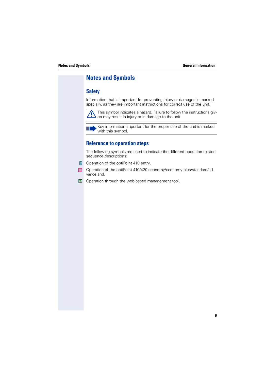 Siemens 2000 manual Safety, Reference to operation steps 