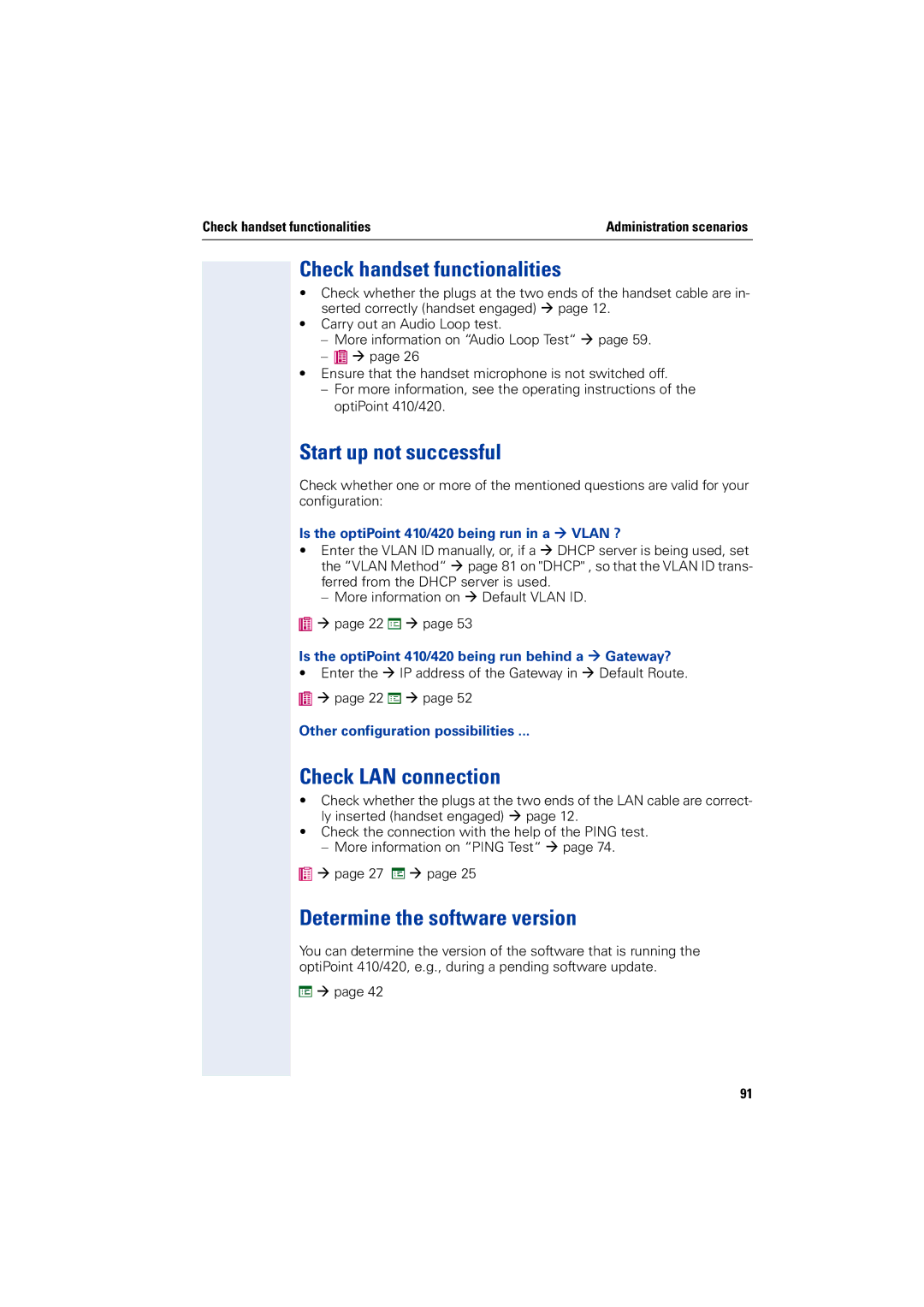 Siemens 2000 Check handset functionalities, Start up not successful, Check LAN connection, Determine the software version 