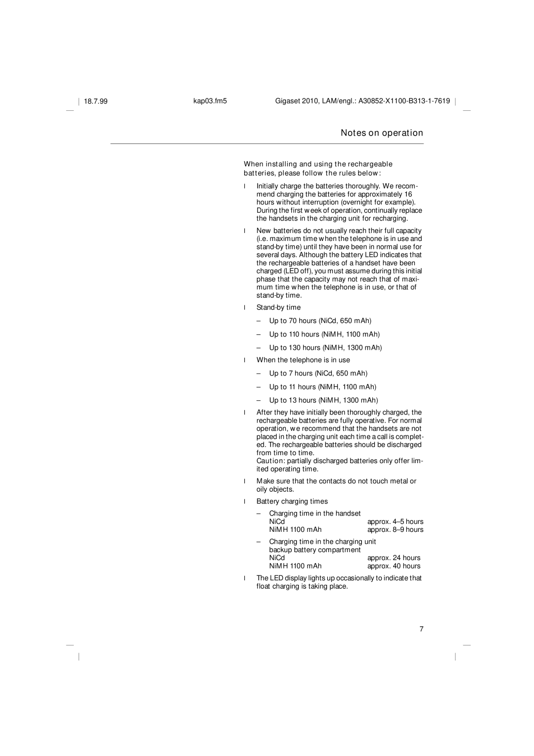 Siemens 2010 Tango operating instructions NiMH 1100 mAh 