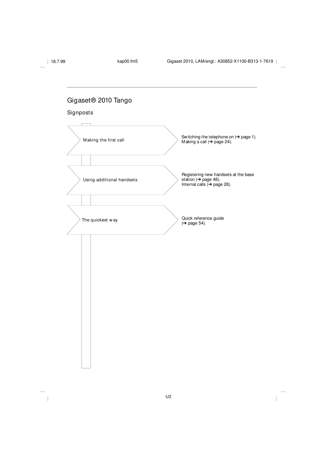 Siemens operating instructions Gigaset 2010 Tango, Signposts 