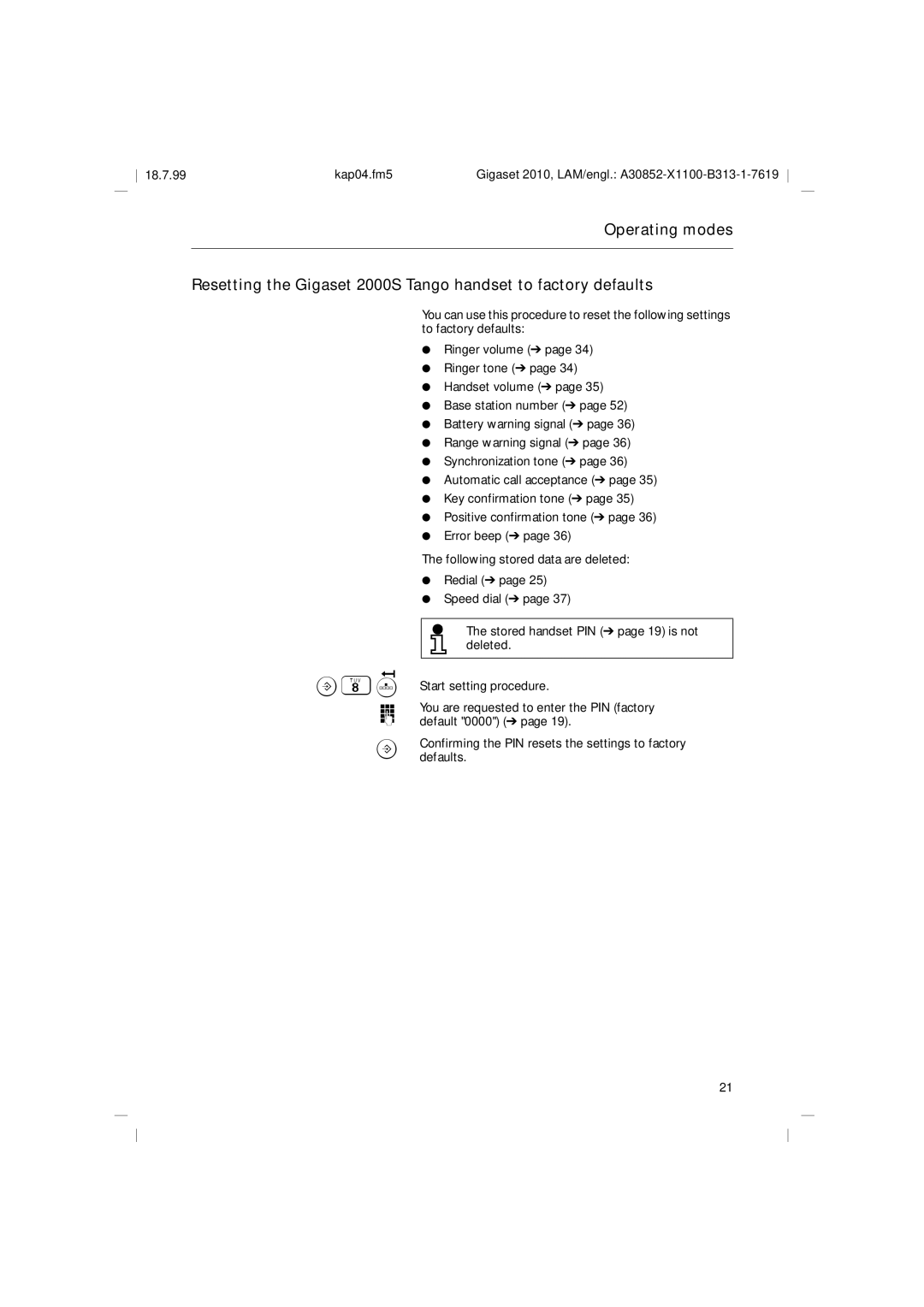 Siemens 2010 Tango operating instructions 18.7.99 Kap04.fm5 