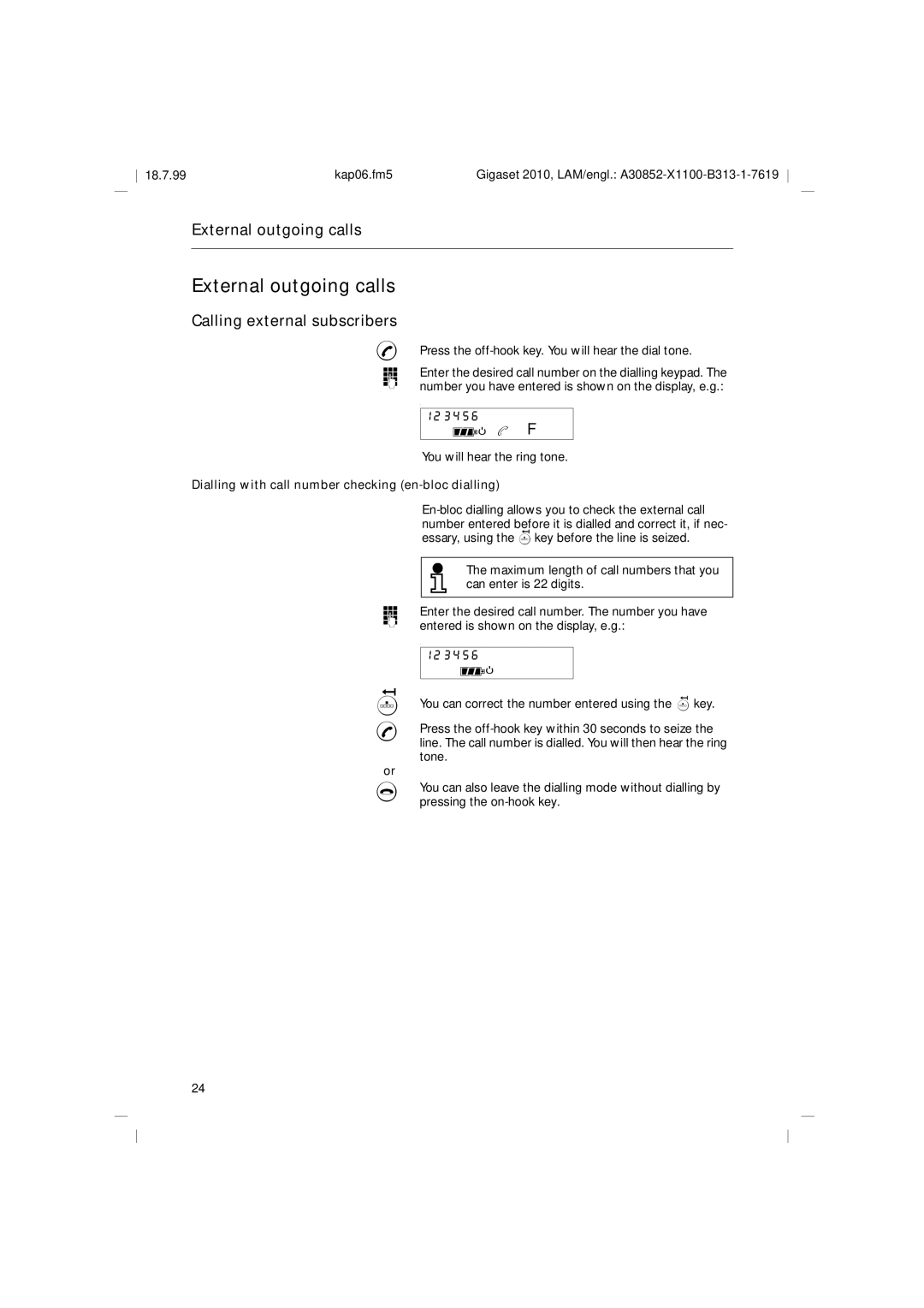 Siemens 2010 Tango operating instructions External outgoing calls, Calling external subscribers, FN b F 