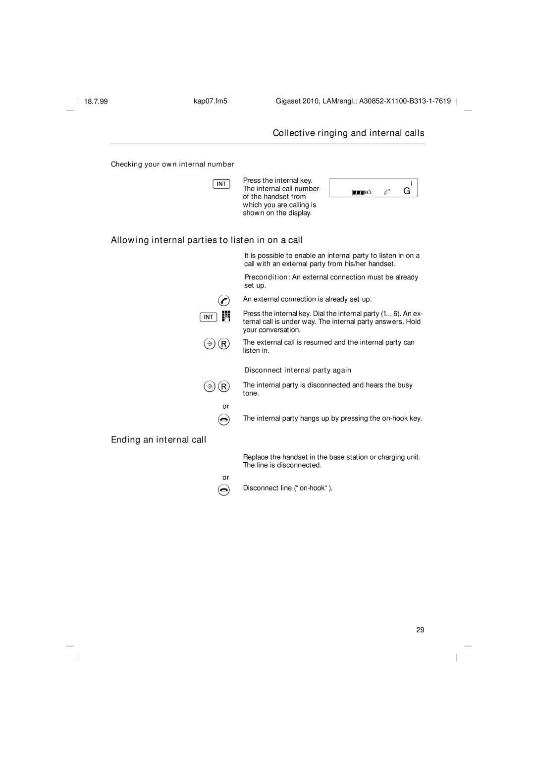 Siemens 2010 Tango FN b G Allowing internal parties to listen in on a call, Checking your own internal number 