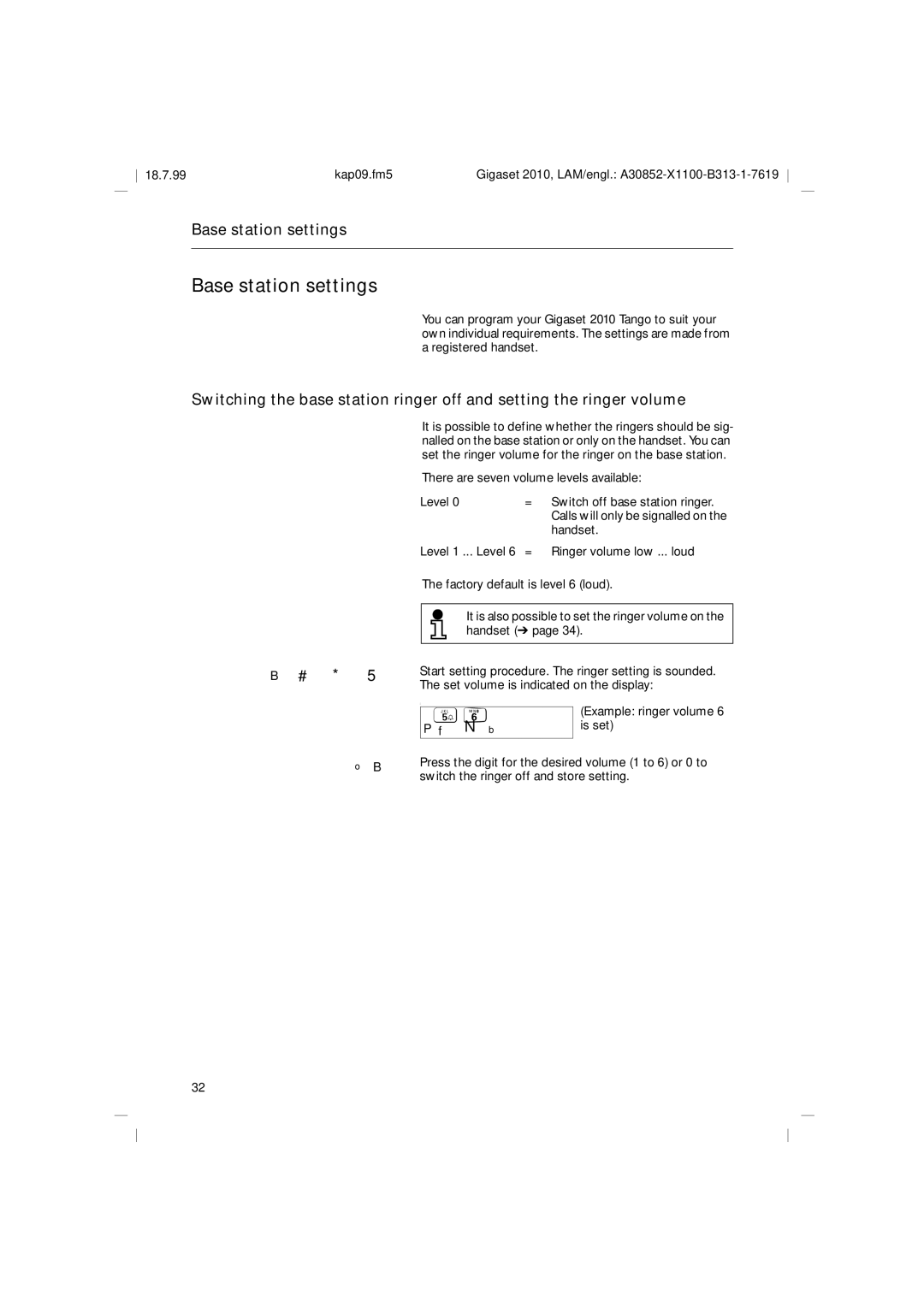 Siemens 2010 Tango operating instructions Base station settings, FN b 