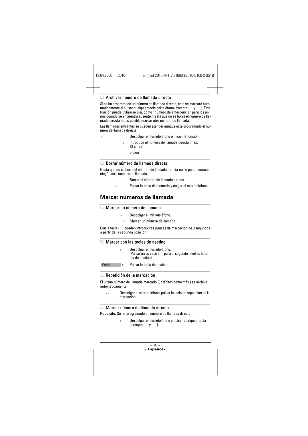 Siemens 2010 manual Marcar números de llamada 