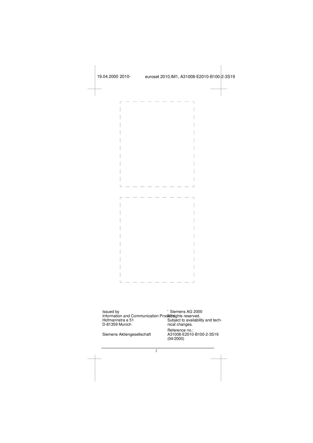 Siemens 2010 manual Munich Nical changes Siemens Aktiengesellschaft Reference no 