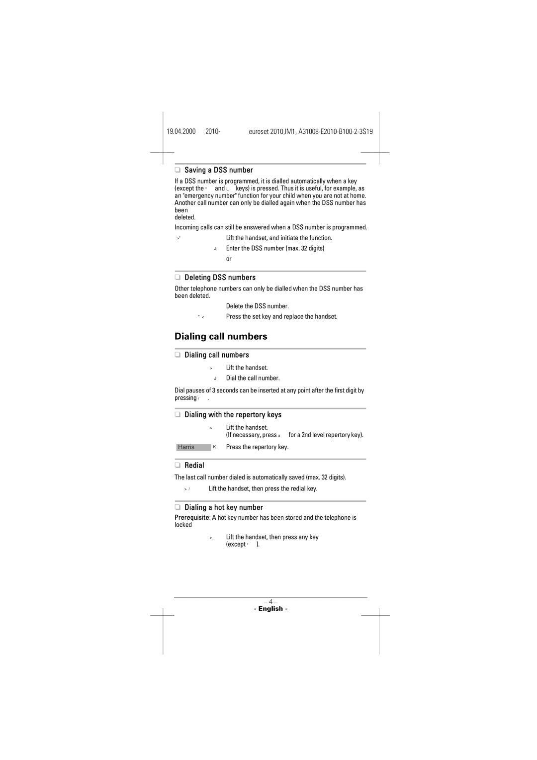 Siemens 2010 manual Dialing call numbers 