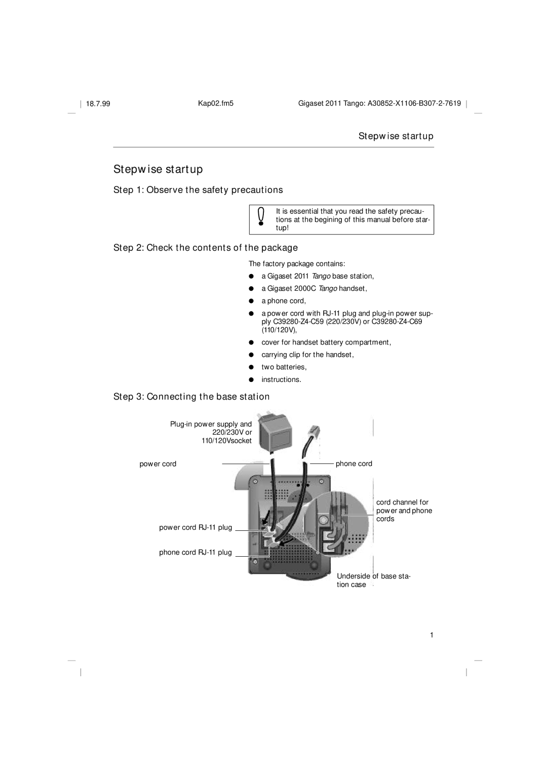 Siemens 2011 Tango Stepwise startup, Observe the safety precautions, Check the contents of the package 