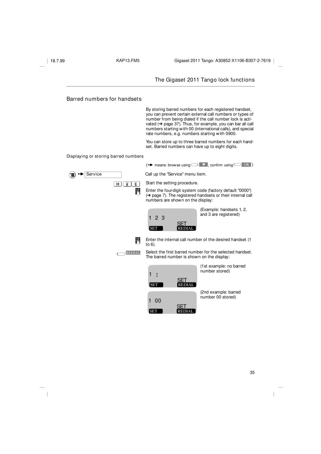 Siemens 2011 Tango Number from being dialed if the call number lock is acti, Rate numbers, e.g. numbers starting with 