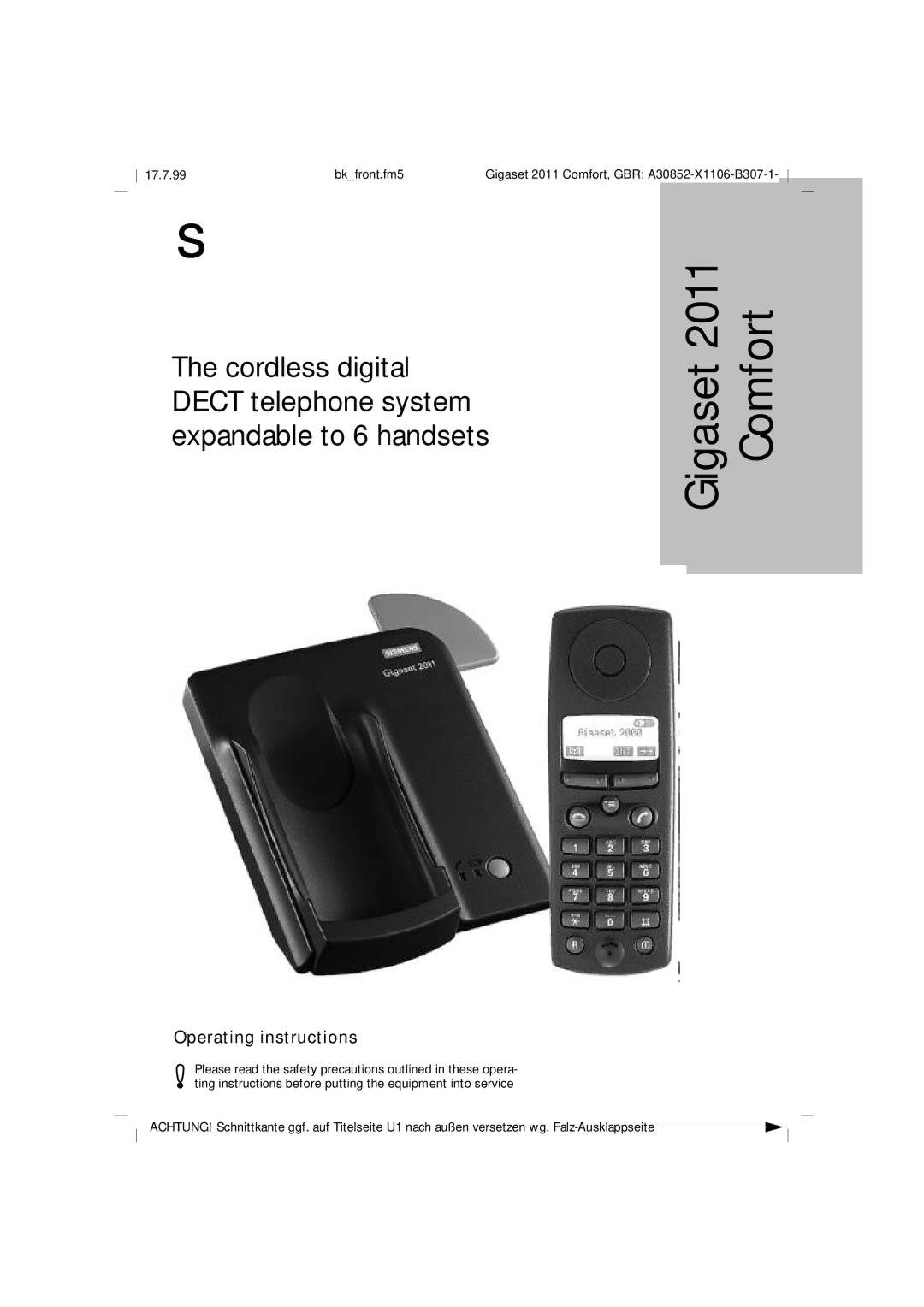 Siemens operating instructions Gigaset 2011 Comfort 