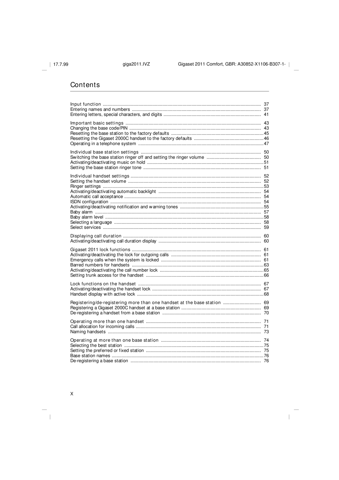 Siemens 2011 operating instructions Contents 