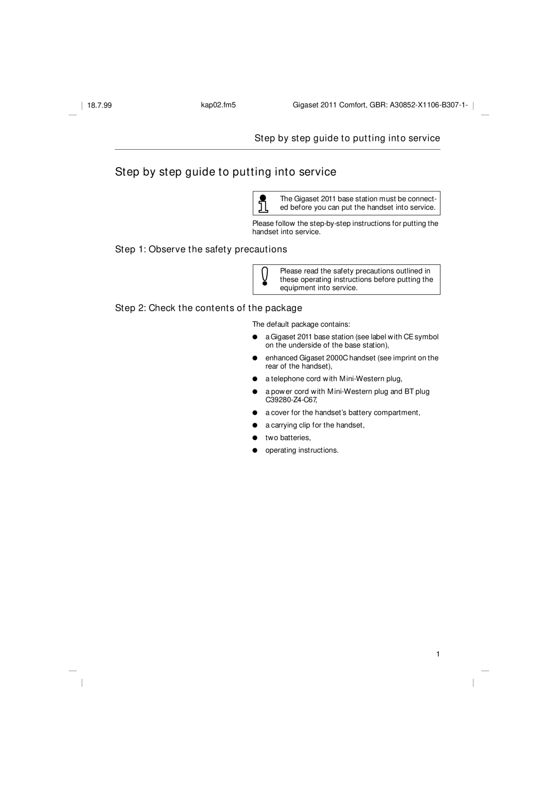 Siemens 2011 Step by step guide to putting into service, Observe the safety precautions, Check the contents of the package 