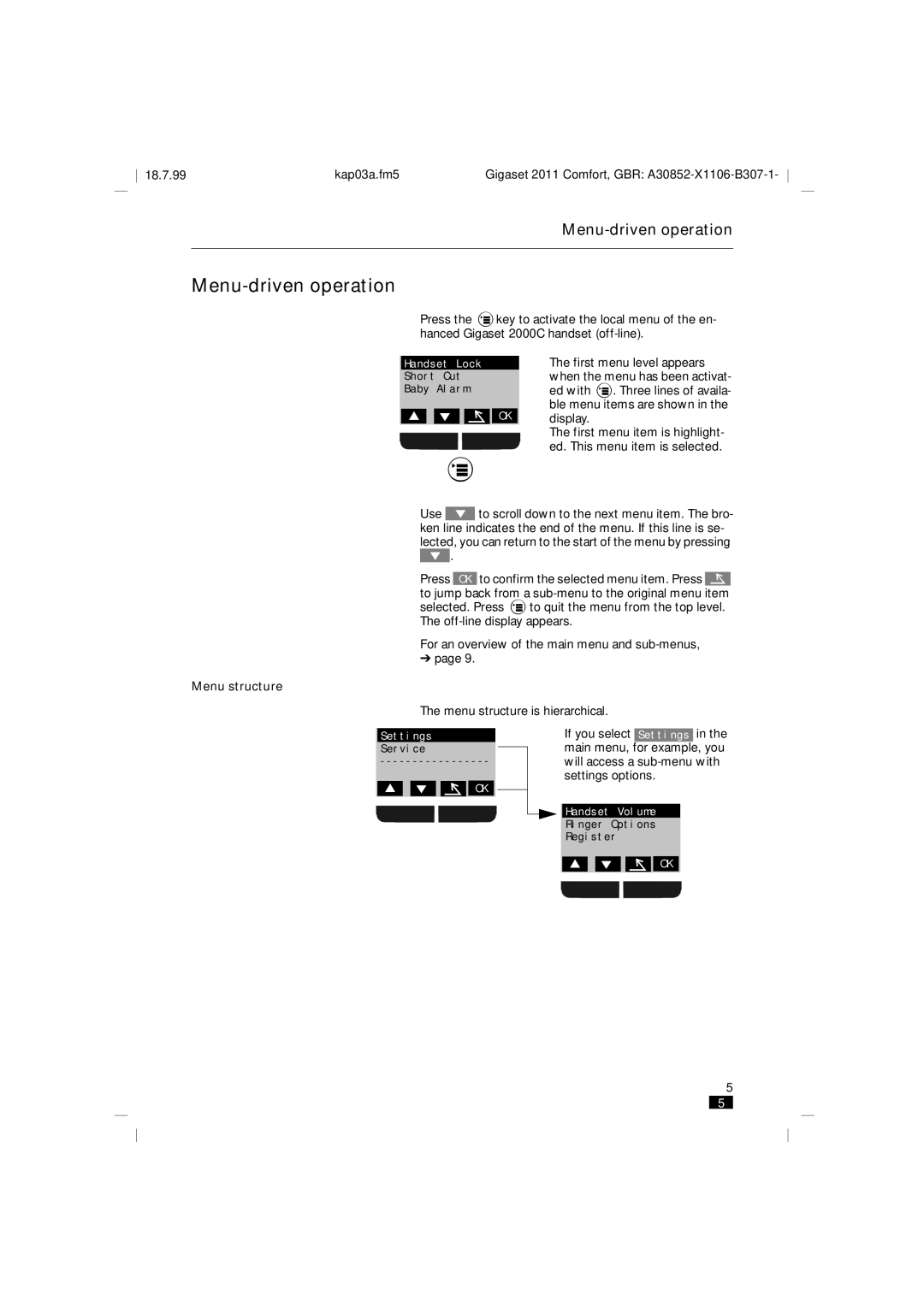 Siemens 2011 operating instructions Menu-driven operation, Menu structure is hierarchical 