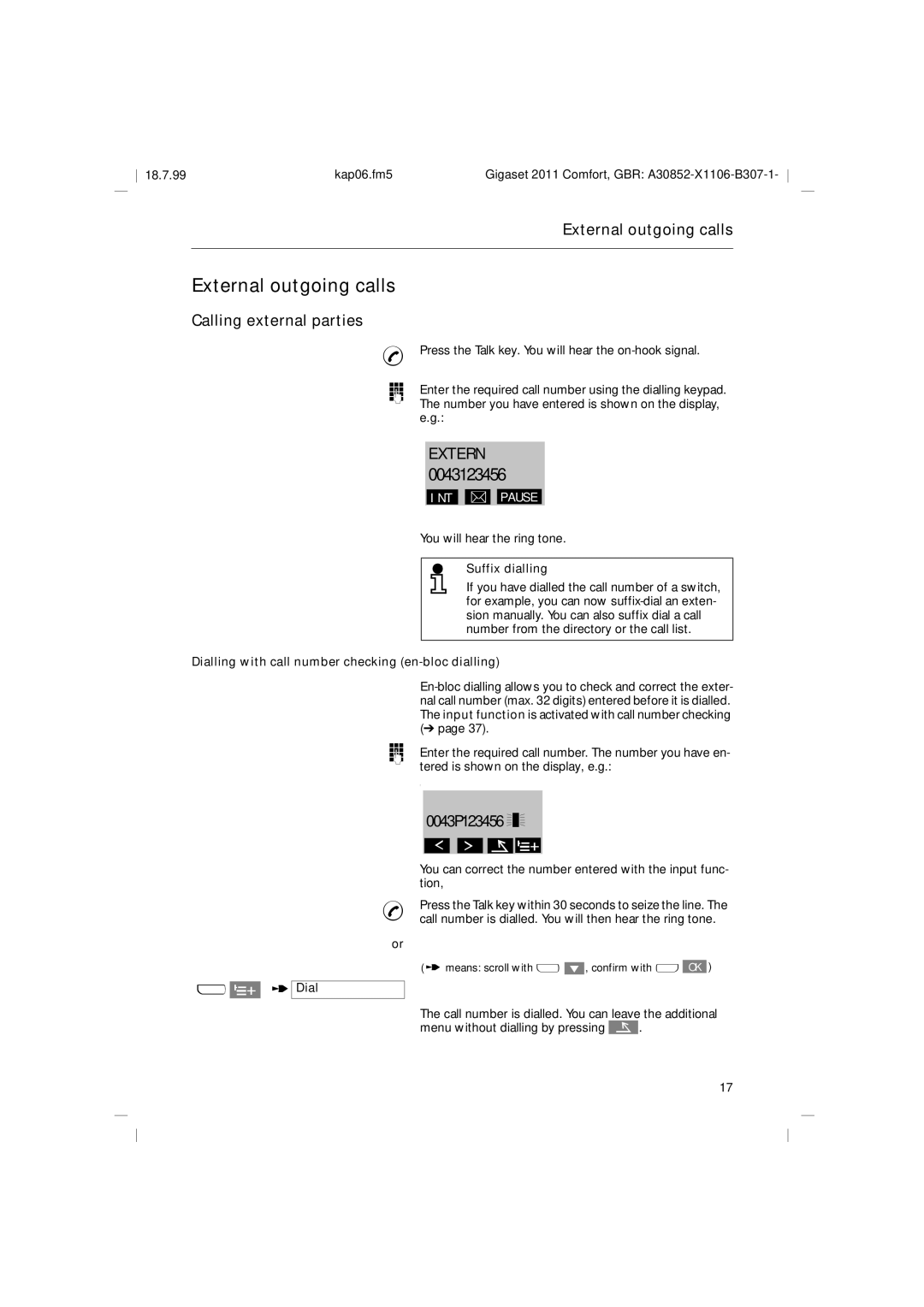 Siemens 2011 operating instructions External outgoing calls, Calling external parties 