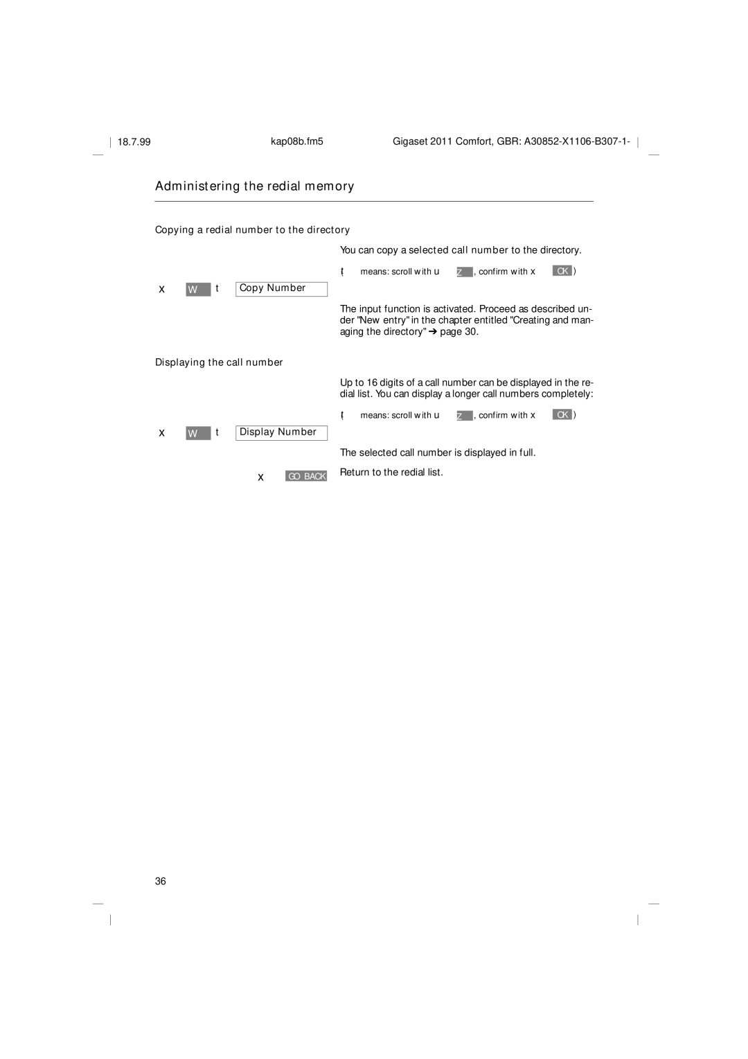 Siemens 2011 Copying a redial number to the directory, You can copy a selected call number to the directory 