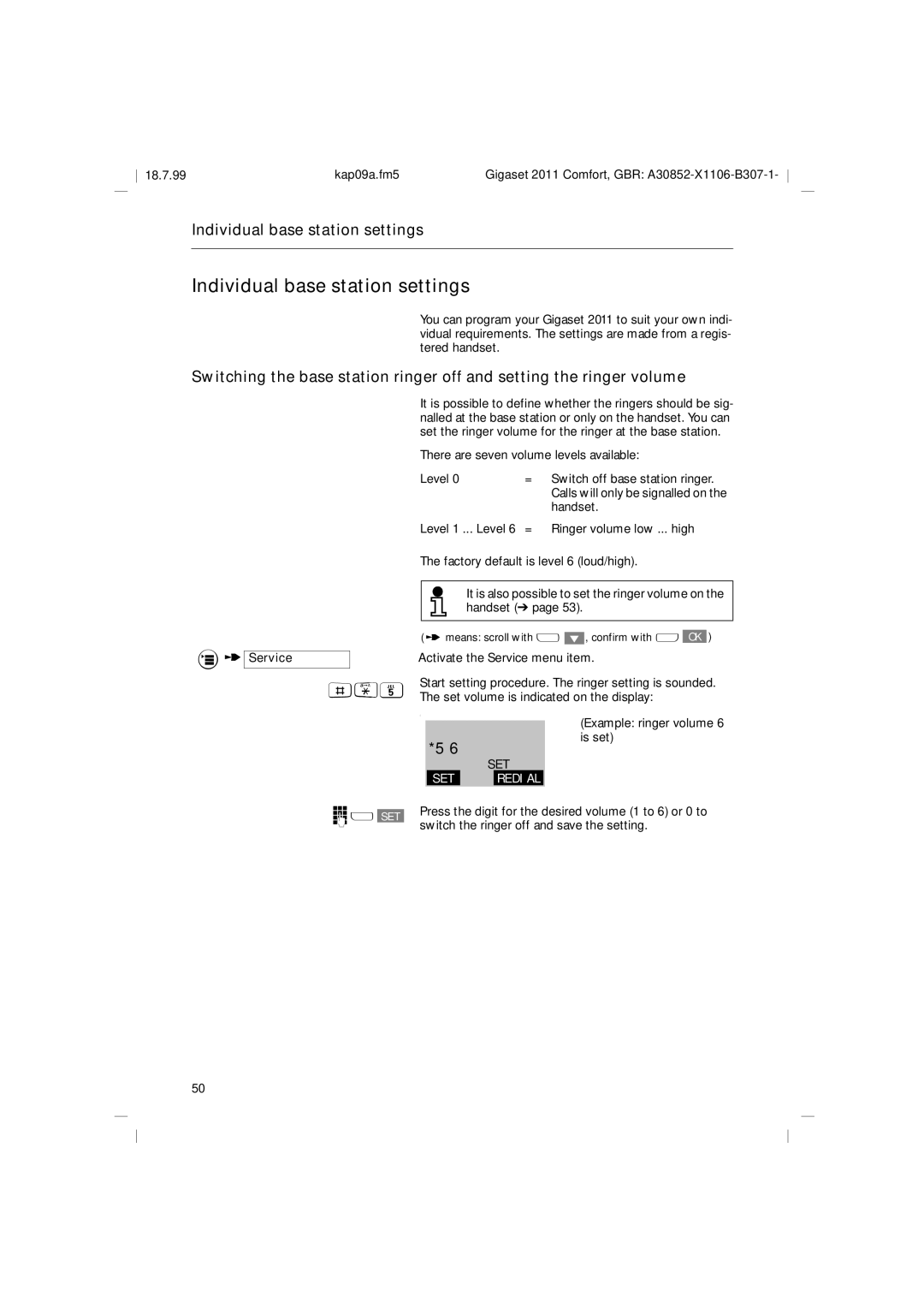 Siemens 2011 operating instructions Individual base station settings, Switch the ringer off and save the setting 