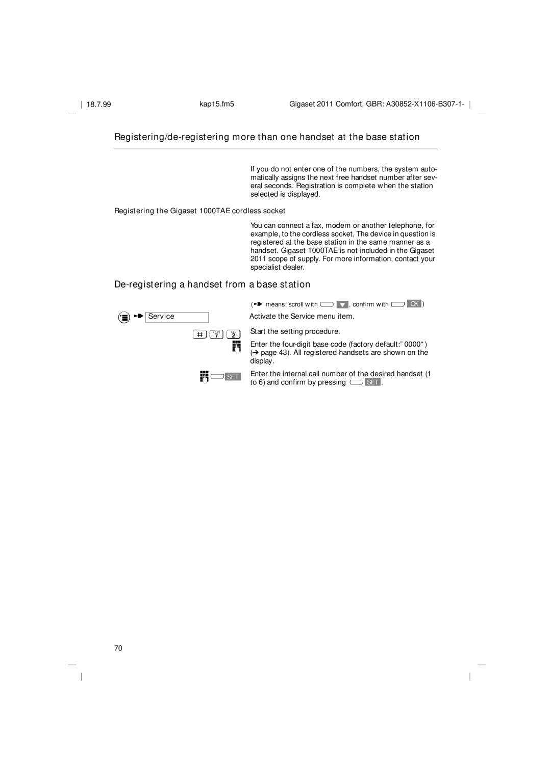 Siemens 2011 operating instructions De-registering a handset from a base station 