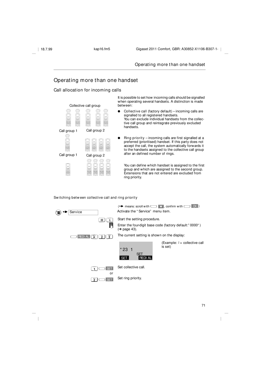 Siemens 2011 operating instructions Operating more than one handset, Call allocation for incoming calls 