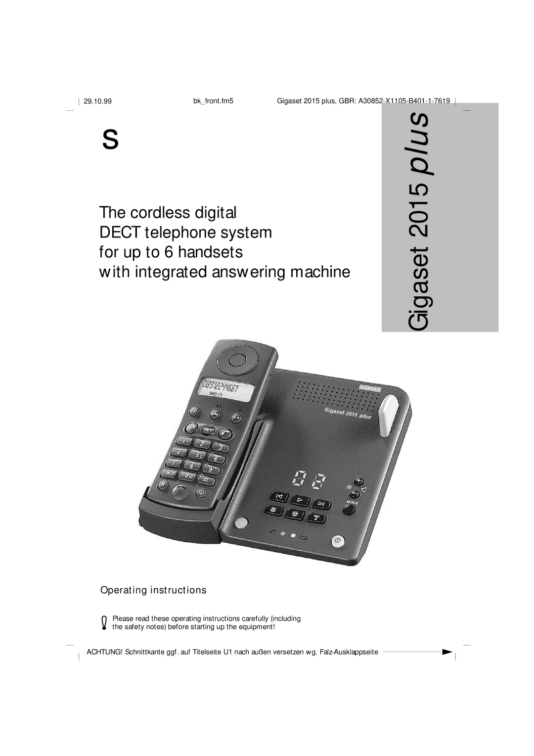 Siemens operating instructions Gigaset 2015 plus 