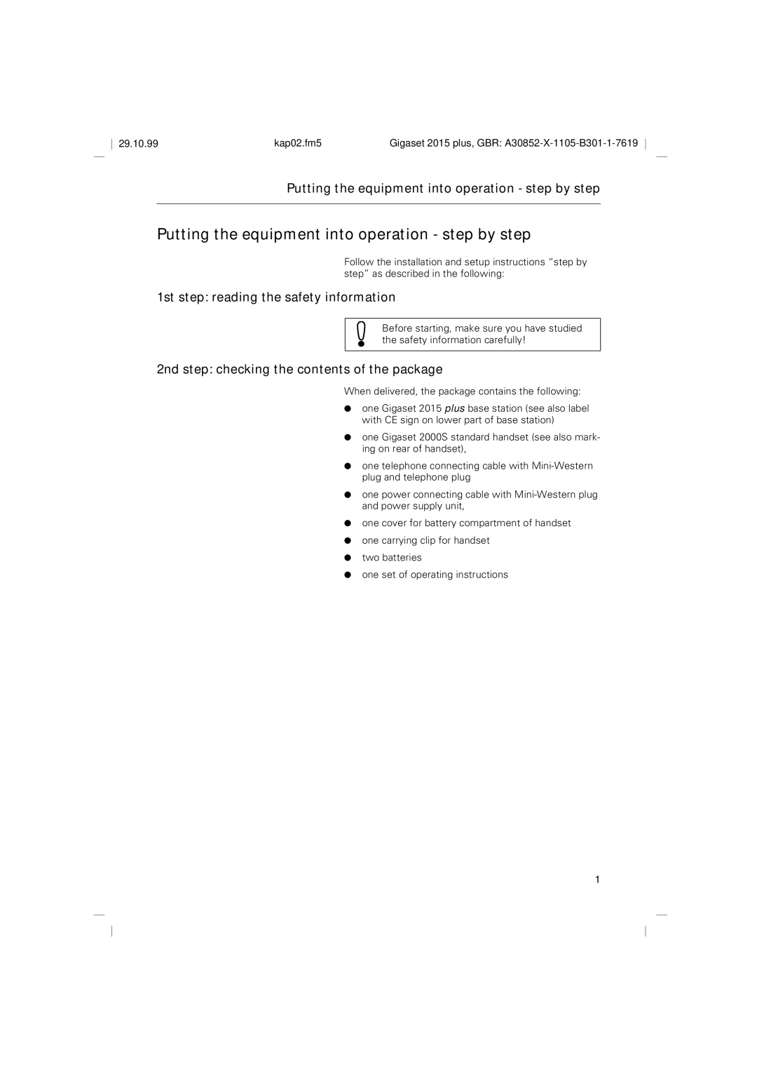 Siemens 2015 Putting the equipment into operation step by step, 1st step reading the safety information 