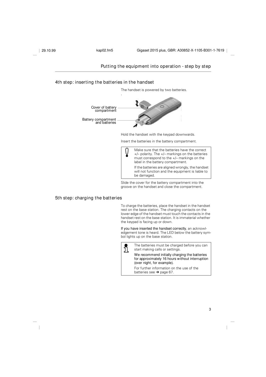 Siemens 2015 operating instructions 5th step charging the batteries 