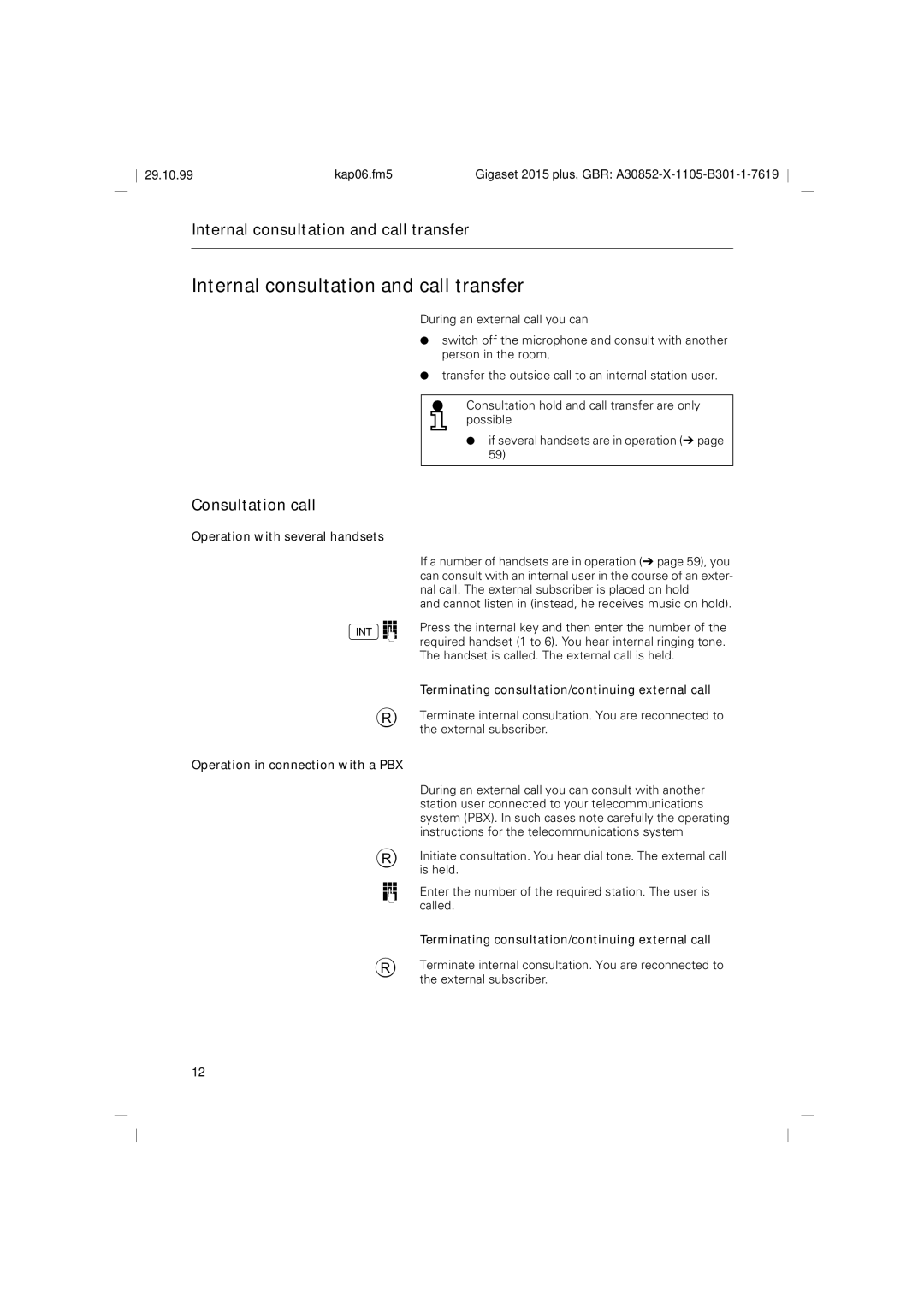 Siemens 2015 operating instructions Internal consultation and call transfer, Consultation call 