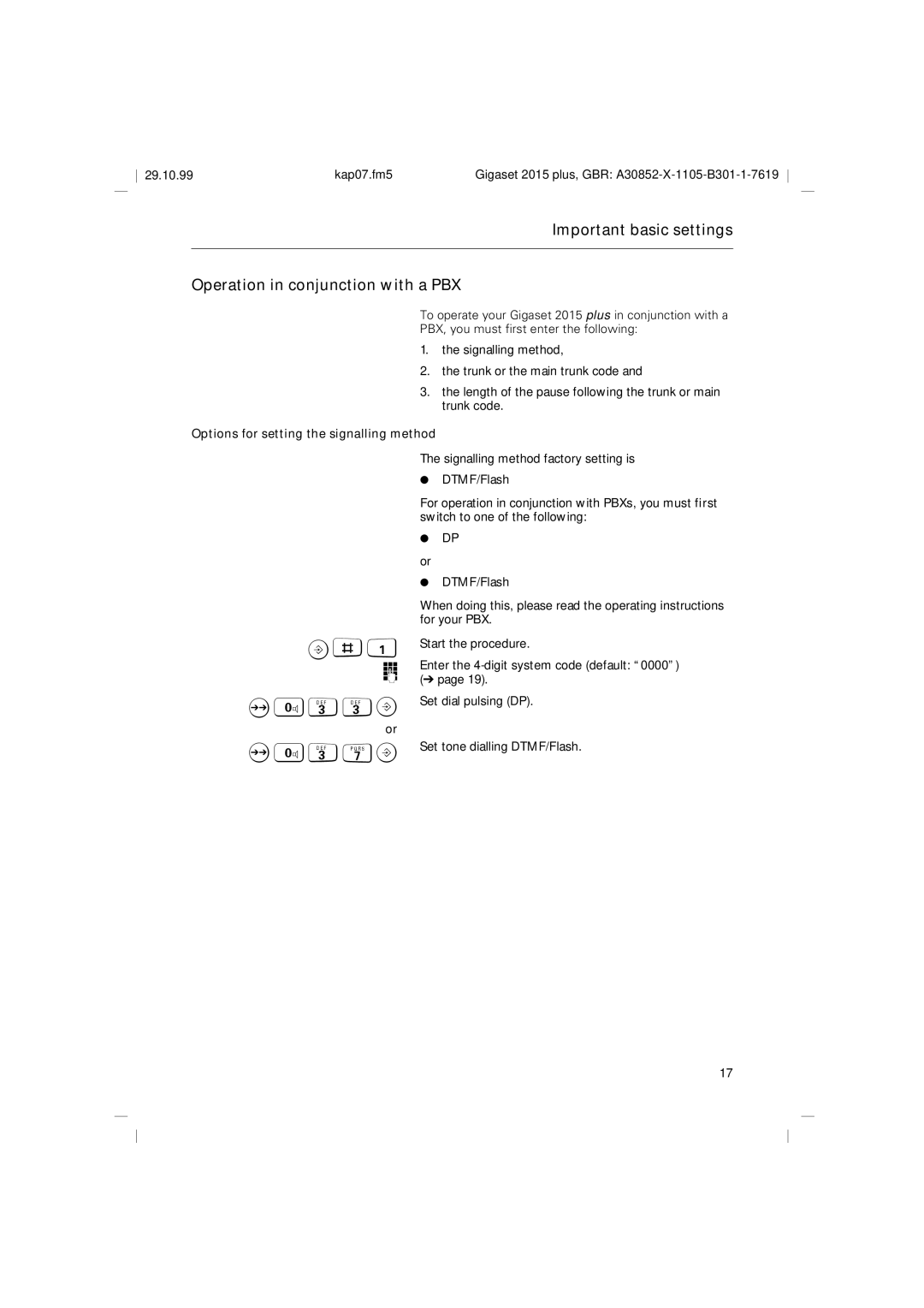 Siemens 2015 operating instructions 033B, 037B, Options for setting the signalling method 