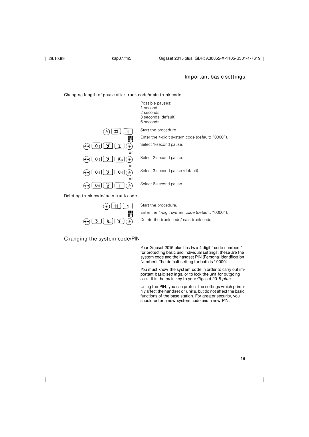 Siemens 2015 operating instructions 024B 025B 020B 021B, 253B, Changing the system code/PIN 