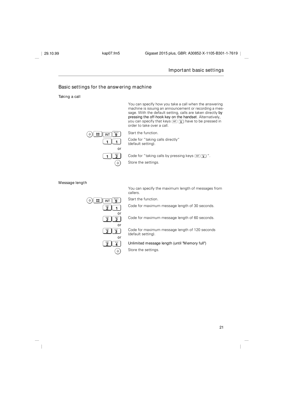 Siemens 2015 operating instructions #I9, Taking a call, Message length 