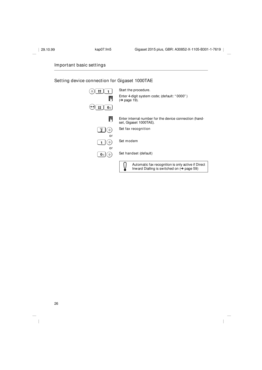 Siemens 2015 operating instructions Set fax recognition Set modem 