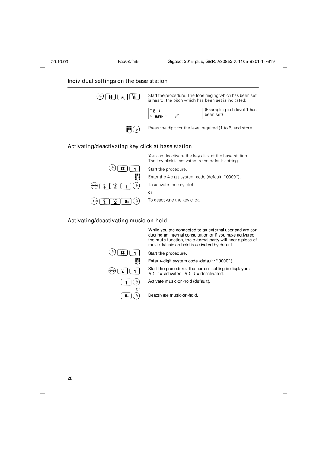 Siemens 2015 Individual settings on the base station #*6, Activating/deactivating key click at base station, 421B, O41 