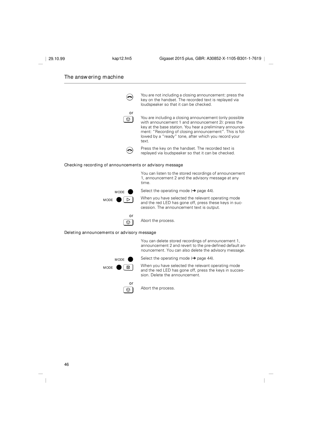 Siemens 2015 Checking recording of announcements or advisory message, Deleting announcements or advisory message 