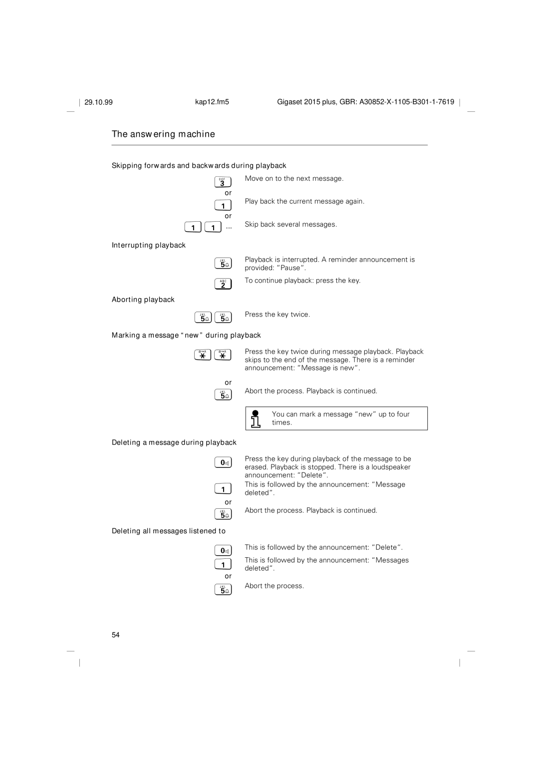 Siemens 2015 operating instructions Skip back several messages, Aborting playback 