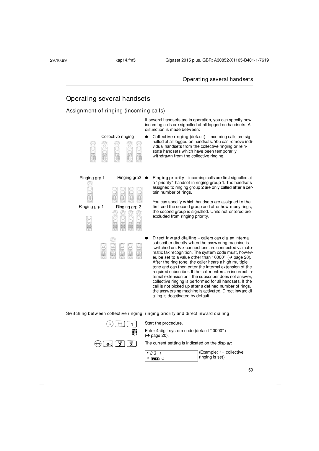 Siemens 2015 operating instructions Operating several handsets, Assignment of ringing incoming calls 