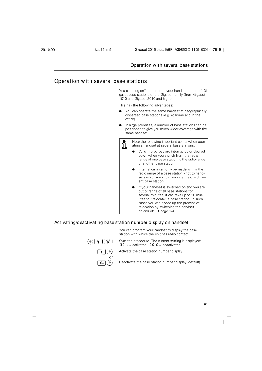 Siemens 2015 operating instructions Operation with several base stations 