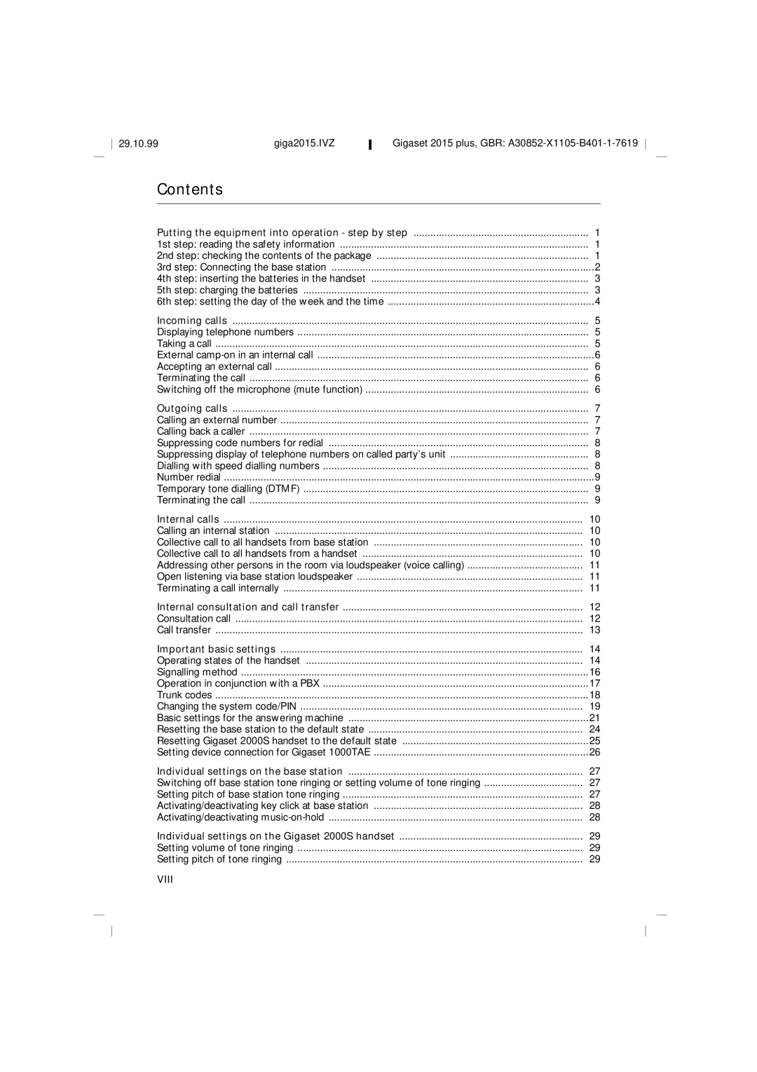 Siemens 2015 operating instructions Contents 