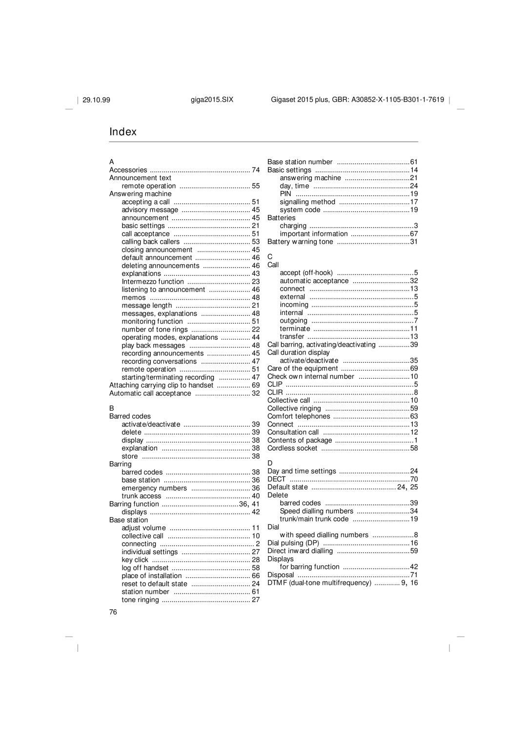 Siemens 2015 operating instructions Index 