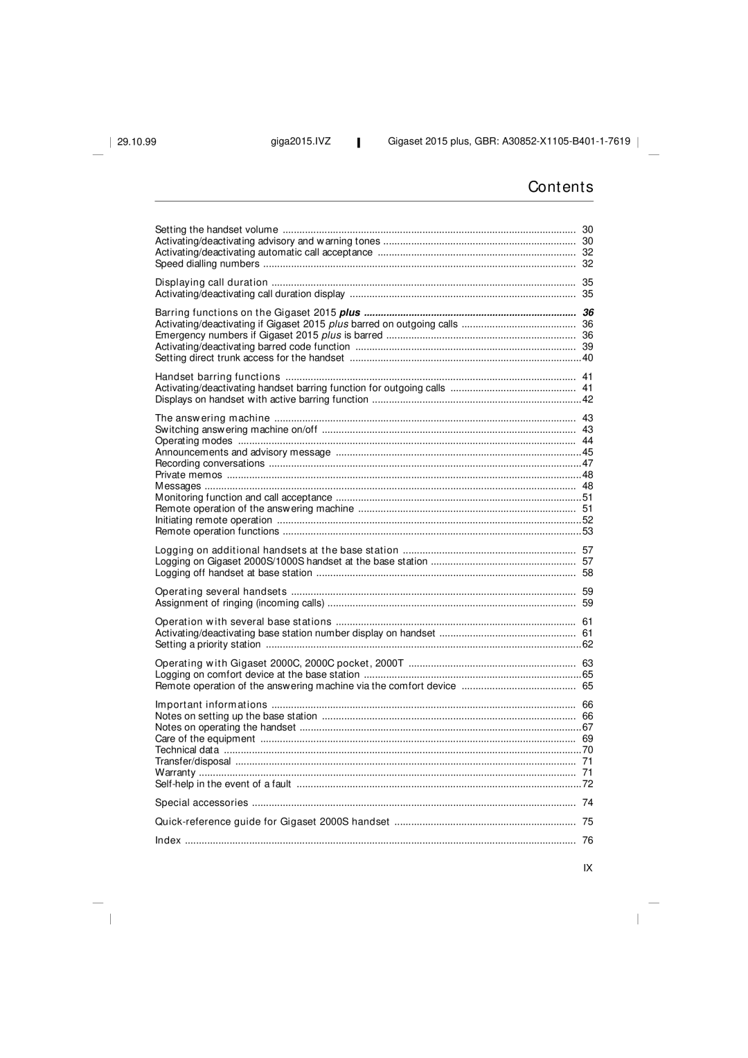 Siemens 2015 operating instructions Contents 