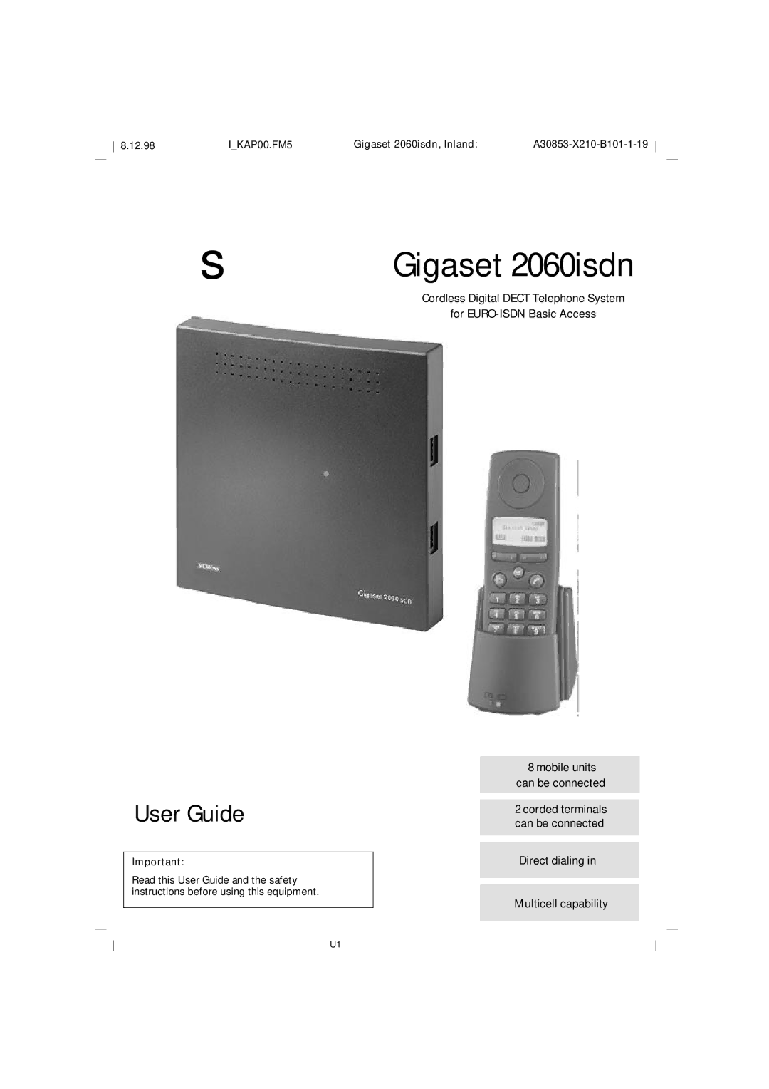 Siemens manual Gigaset 2060isdn, Inland, Corded terminals can be connected 