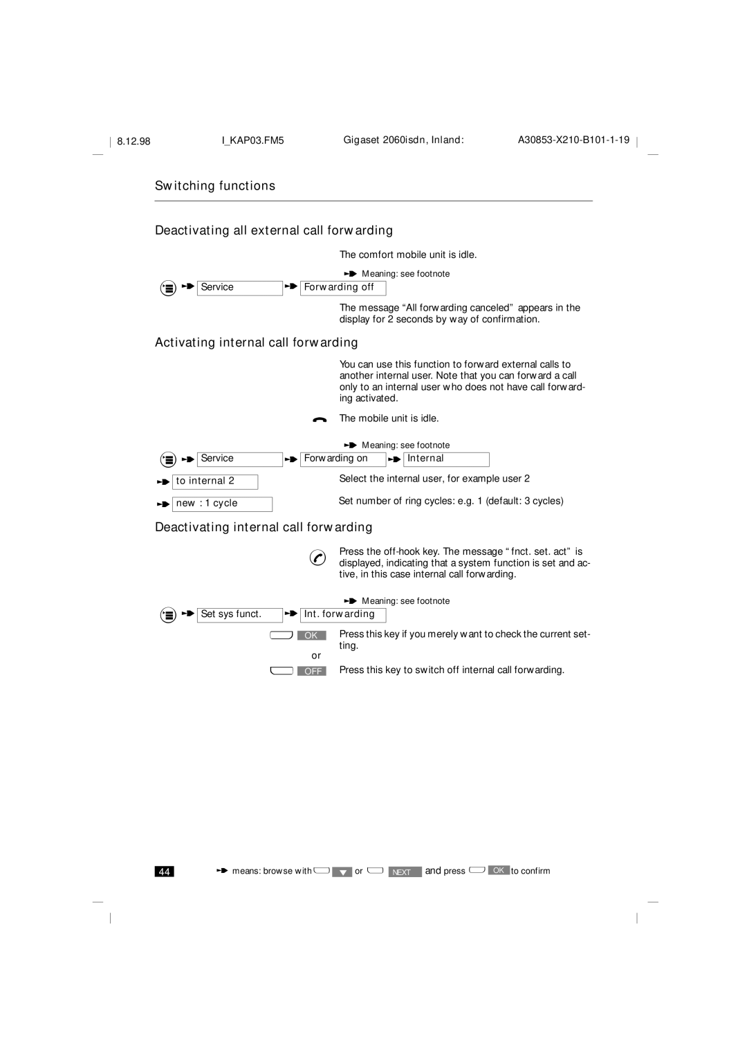 Siemens 2060isdn manual Activating internal call forwarding, Deactivating internal call forwarding 