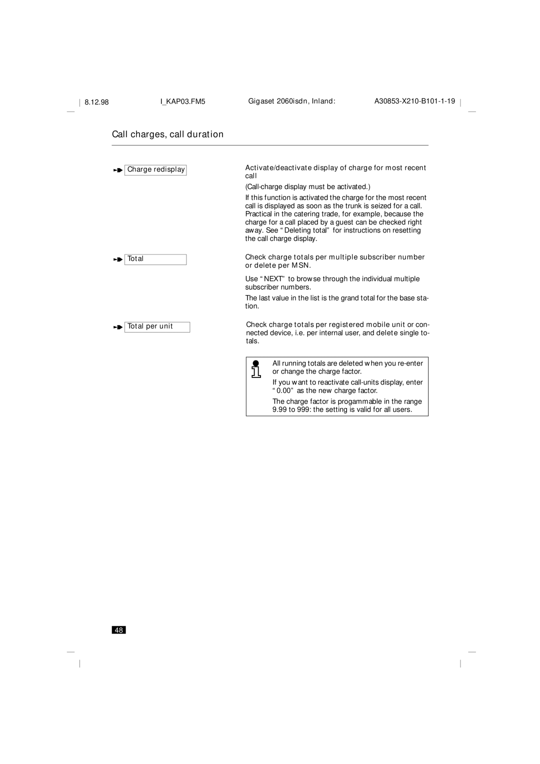 Siemens 2060isdn manual Call charges, call duration 