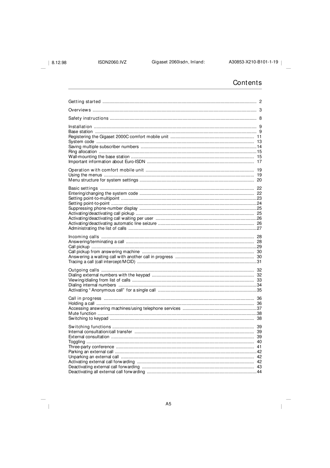 Siemens 2060isdn manual Contents 