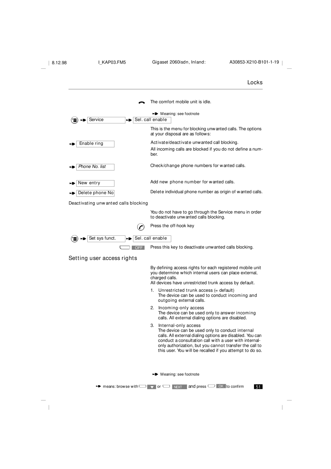 Siemens 2060isdn manual Setting user access rights 