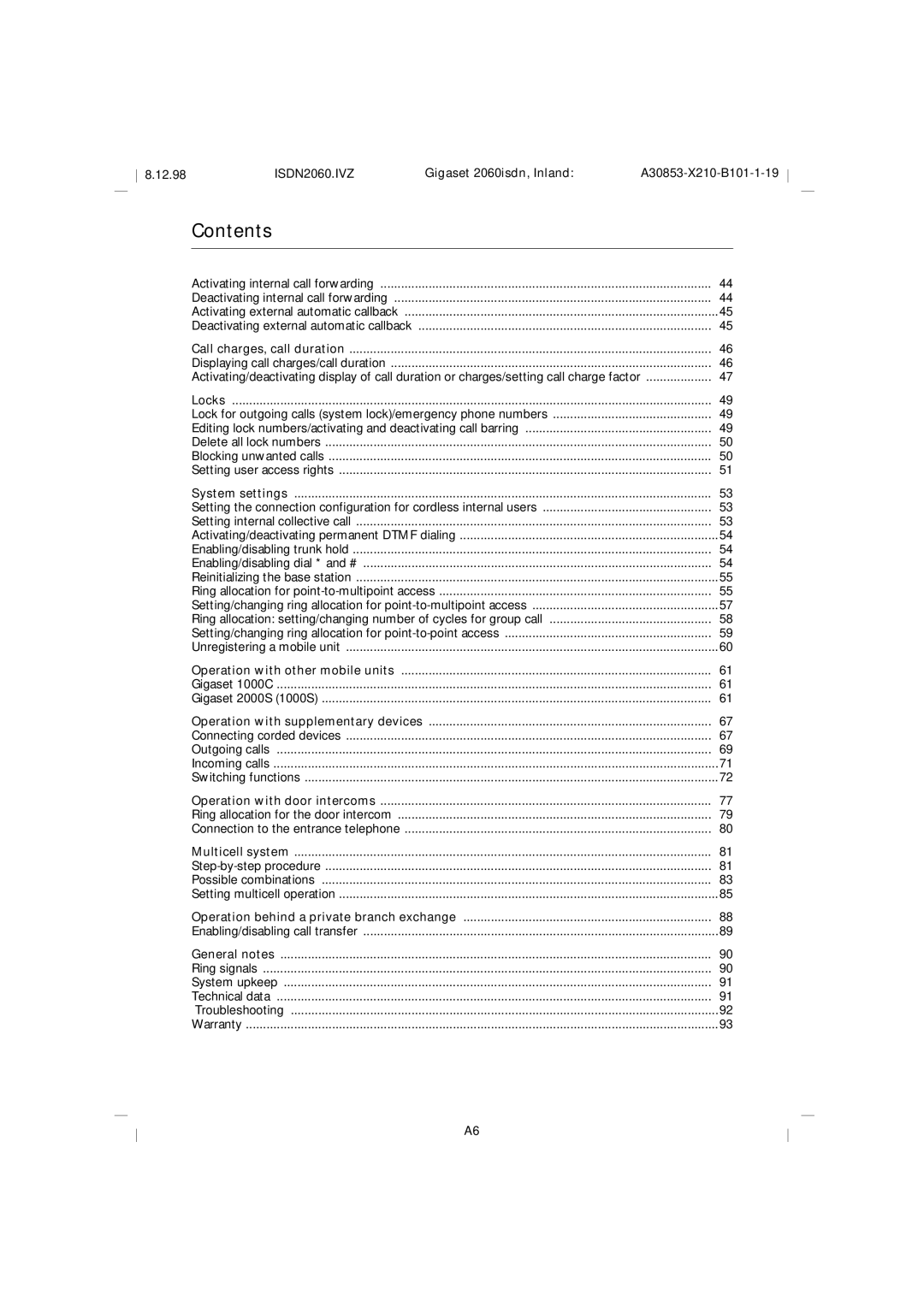 Siemens 2060isdn manual Contents 