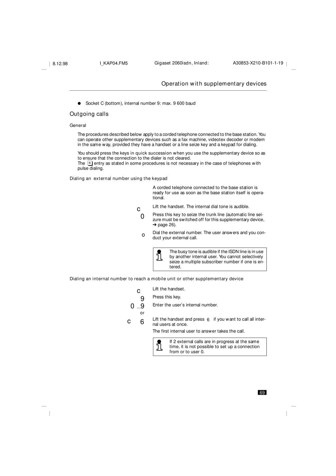 Siemens 2060isdn manual General, Dialing an external number using the keypad 