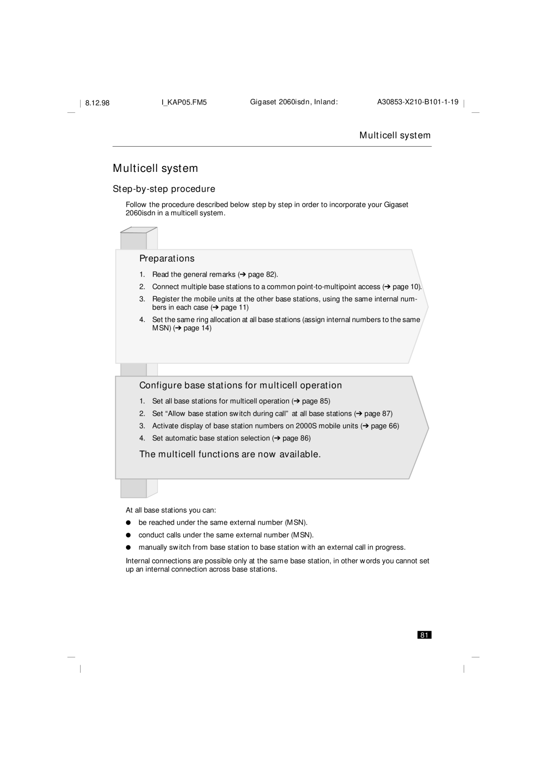 Siemens 2060isdn manual Multicell system 